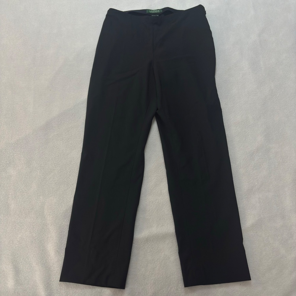 Lauren Ralph Lauren Petite Black Wool Blend Side Zip Dress Pants 4P Straight Leg